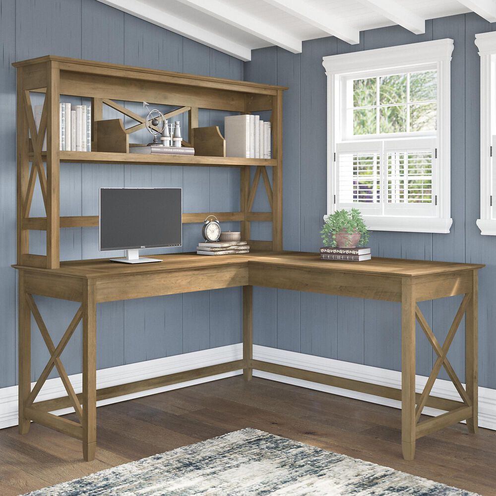 Bush Key West 60" LShaped Desk with Hutch in Reclaimed Pine Nebraska