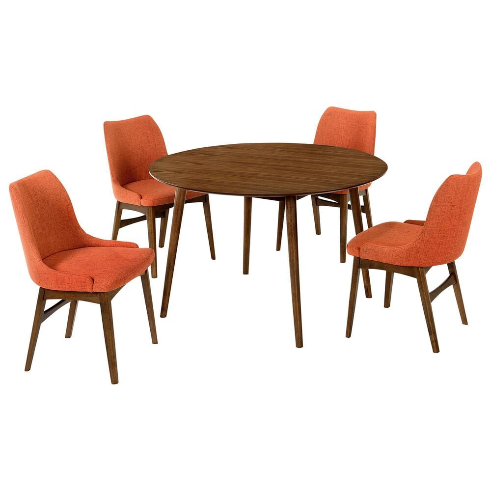 Blue River Arcadia and Azalea 5-Piece 48" Round Standard Height Dining Set with Blue Cushion in Walnut, , large