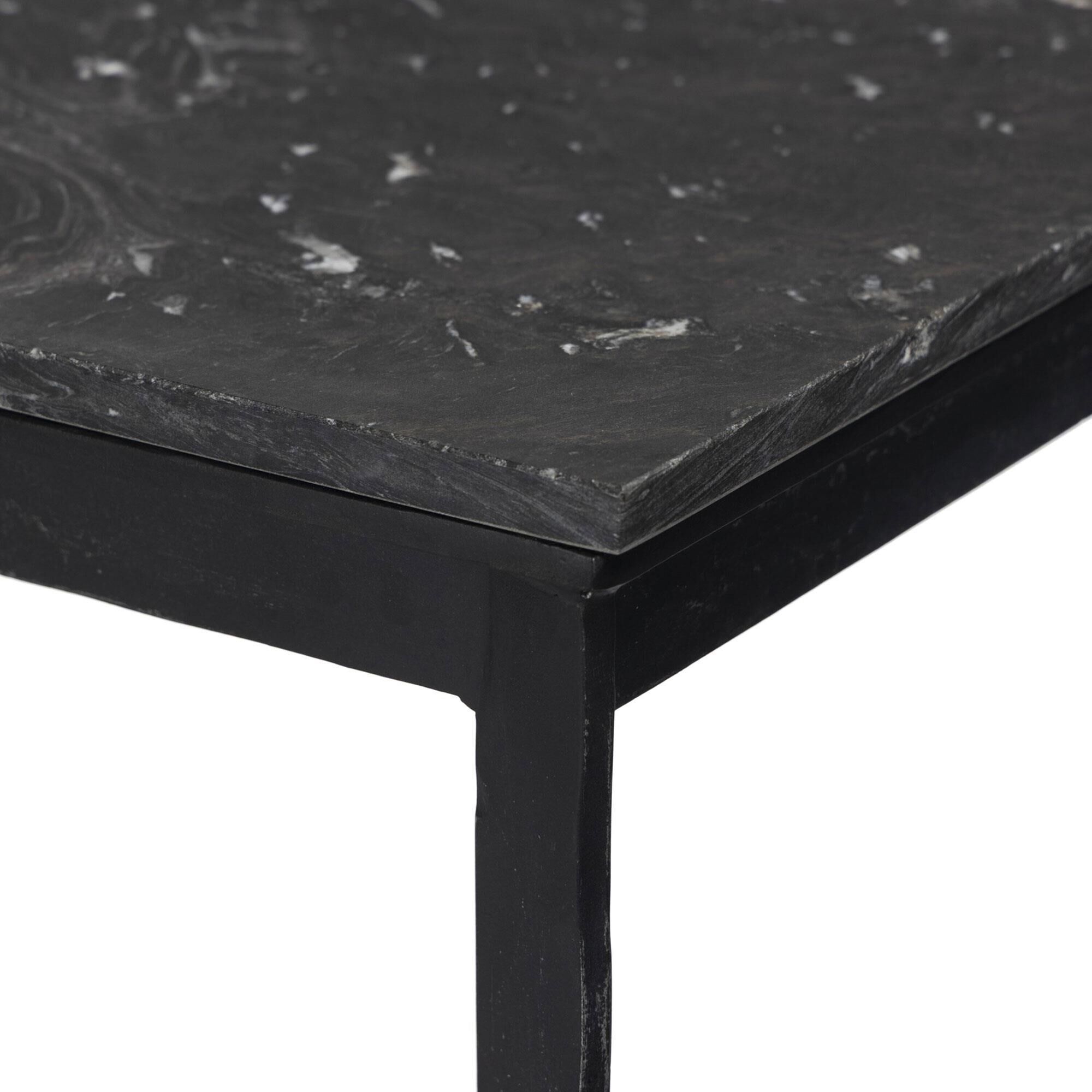 Four Hands Hammered Iron Console Table in Charcoal Marble