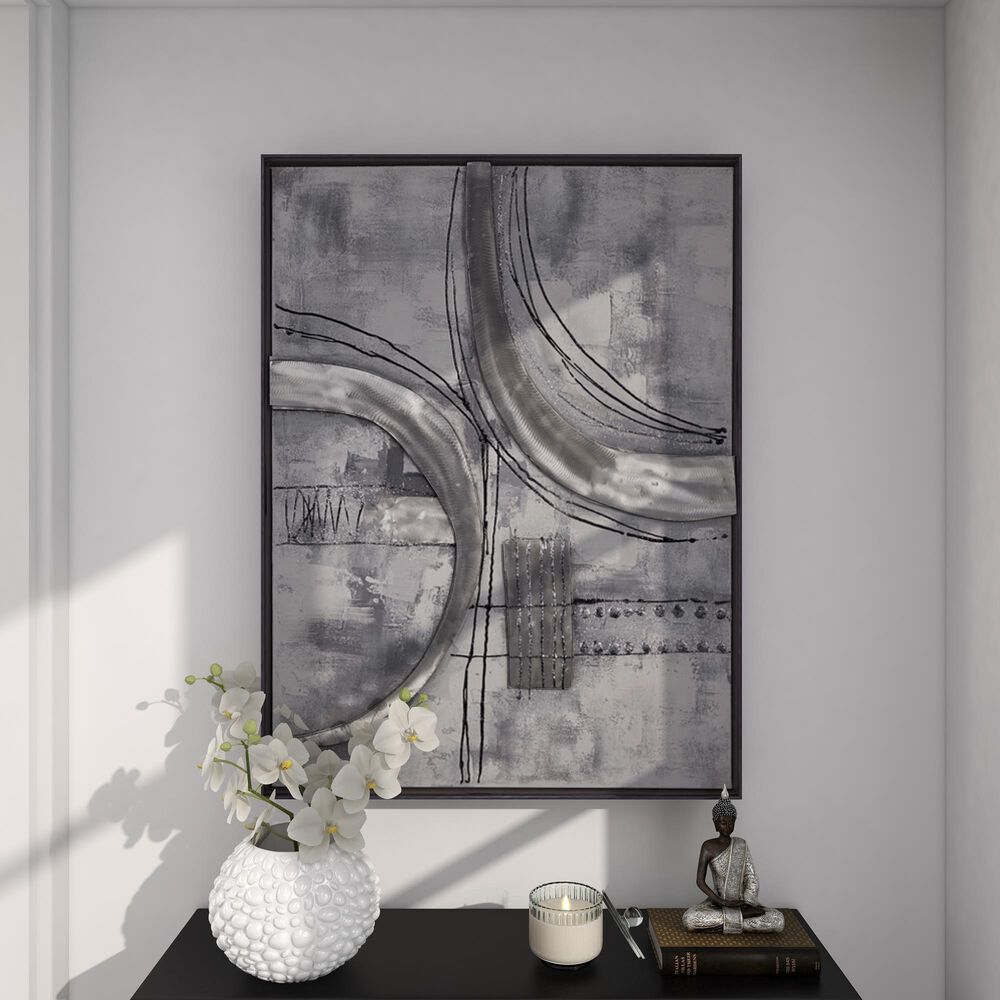 Maple and Jade 30&quot; x 40&quot; Contemporary Abstract Wall Art in Gray, White, Black and Silver, , large