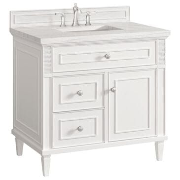 James Martin Vanities Lorelai 36" Single Vanity in Bright White with 3 cm Arctic Fall Solid Surface Top, , large