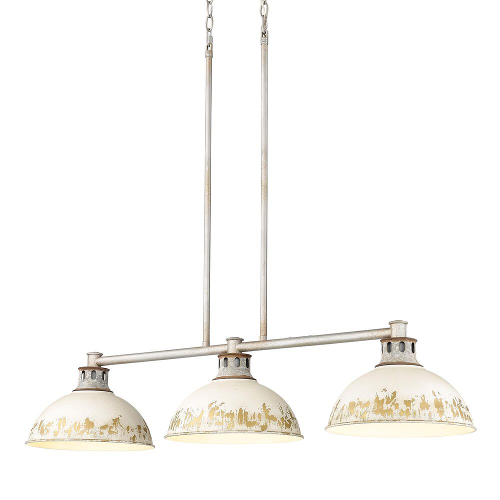 Golden Lighting Kinsley 3-Light Linear Pendant with Antique Ivory Shade in Aged Galvanized Steel, , large