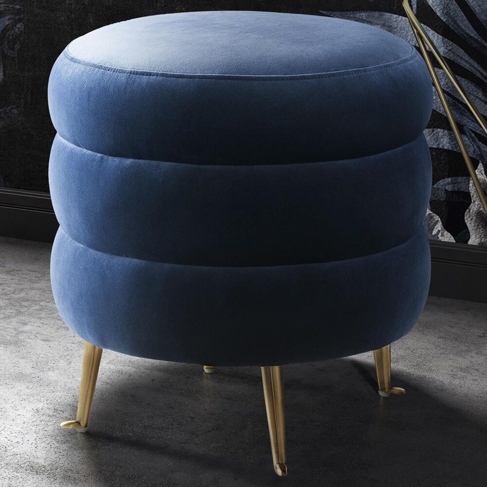 Tov Furniture Ladder Velvet Ottoman in Blue, , large