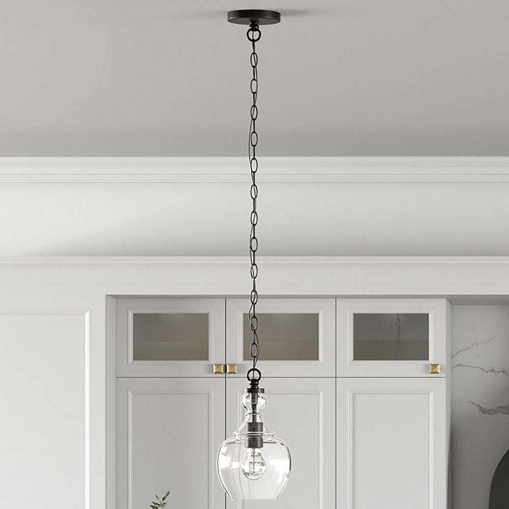 Hudson and Canal Verona 7" Pendant with Clear Glass in Black, , large