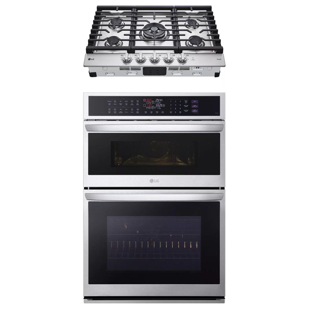 LG 2-Piece Kitchen Package with 6.4 Cu. Ft. Wall Oven and 30" Gas Cooktop in Print Proof Stainless Steel, , large