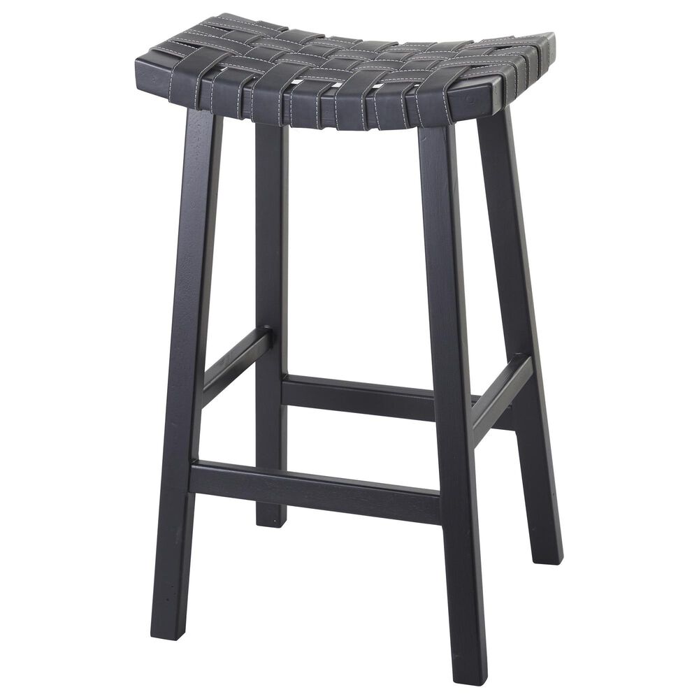 Maple and Jade Handmade Woven Kitchen Bar Stool in Matte Black, , large