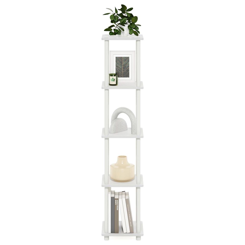 HOMLUX Turn-N-Tube 5-Tier Corner Square Display Bookshelf in White, , large