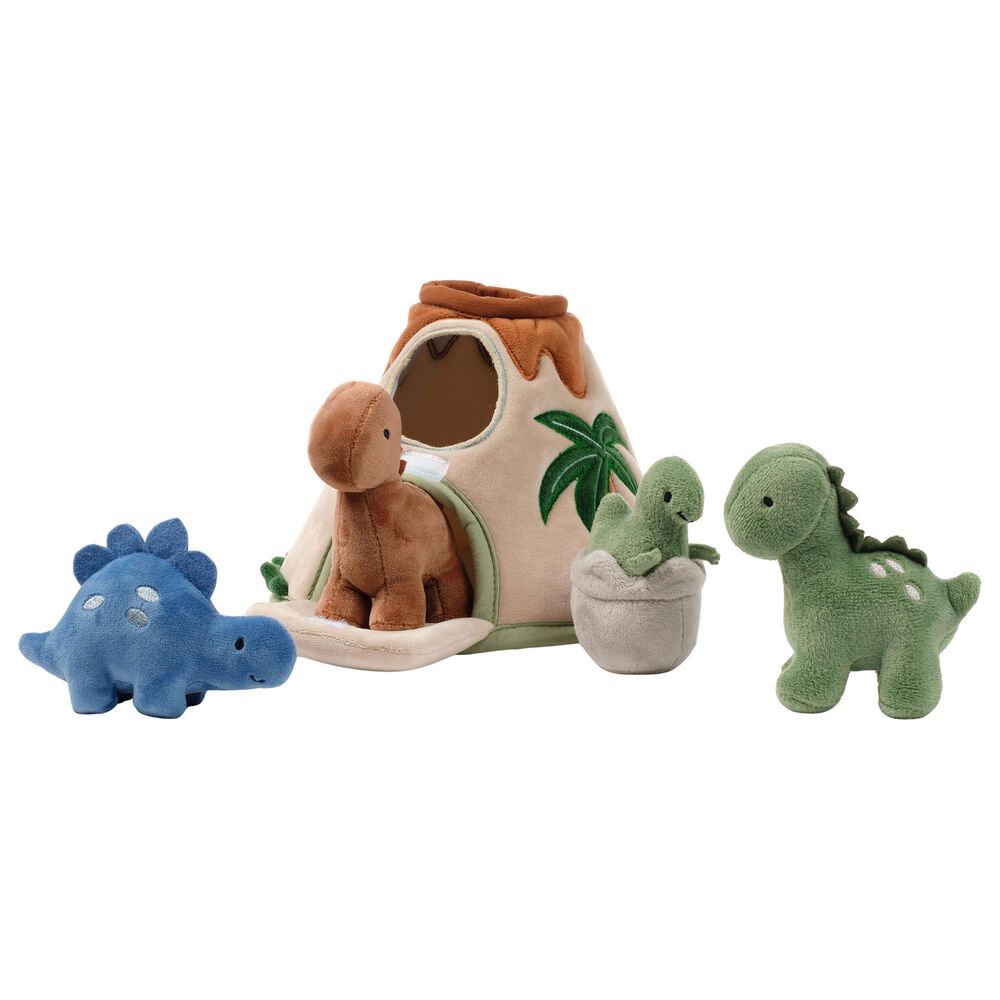 Lambs &amp; Ivy Dino-Might Plush Dinosaur Volcano Play Set in Blue, Gray, Brown and Sage Green, , large