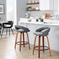 LumiSource Grotto Swivel Counter Stool with Grey Faux Leather Upholstery in Walnut Wood and Black (Set of 2), , large