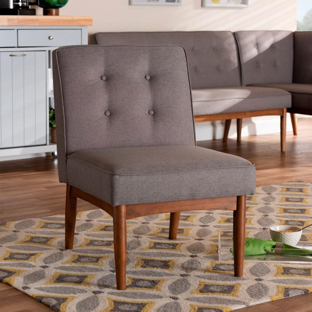Baxton Studio Arvid Mid-Century Modern Grey Fabric Upholstered Wood Dining Chair, , large