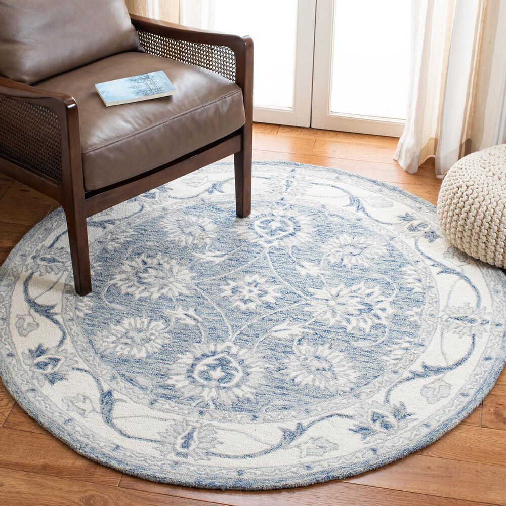 Safavieh Micro-Loop MLP536M 5&#39; Round Blue and Ivory Area Rug, , large