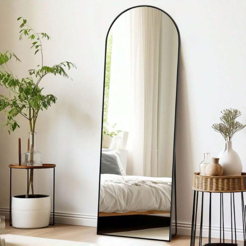 HOMLUX 18" x 58" Full Length Arched Floor Mirror in Black, , large