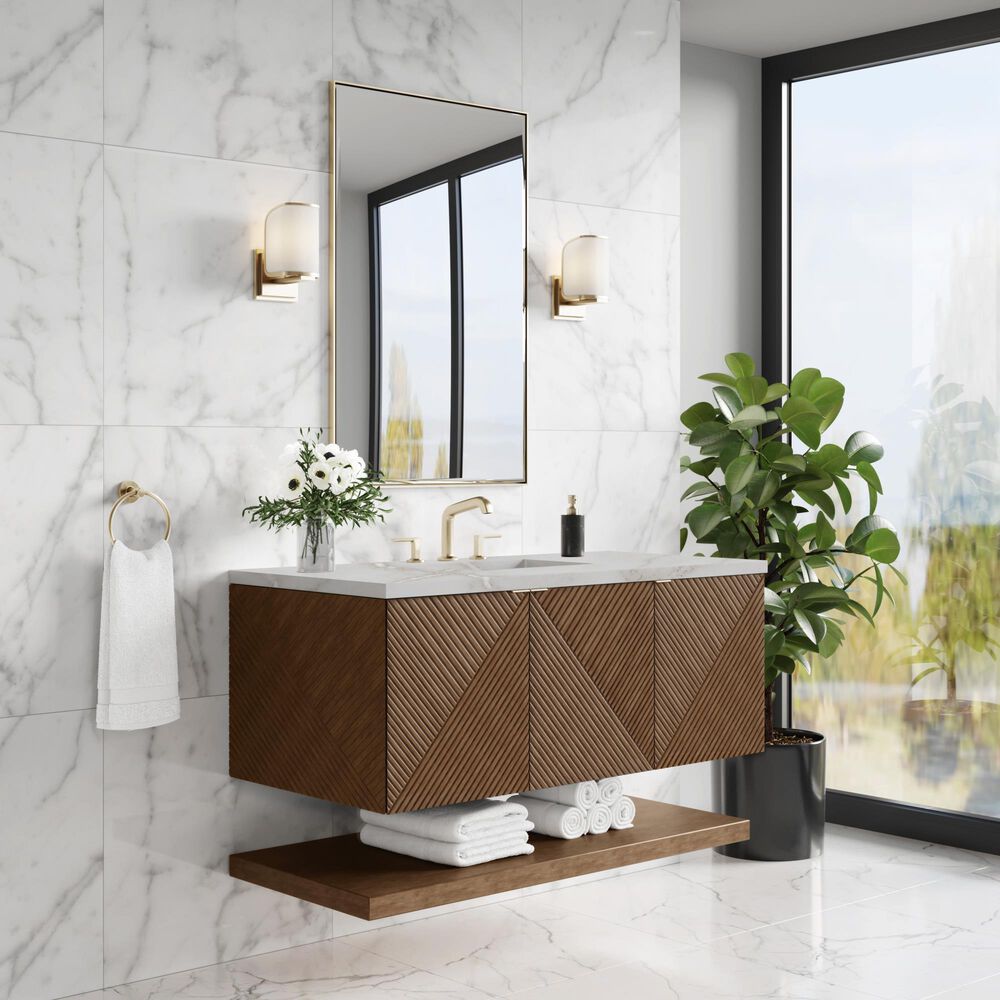 James Martin Vanities Marcello 48" Single Bathroom Vanity in Chestnut with 3 cm Victorian Silver Quartz Top, Rectangular Sink and FreePower Wireless Charger, , large