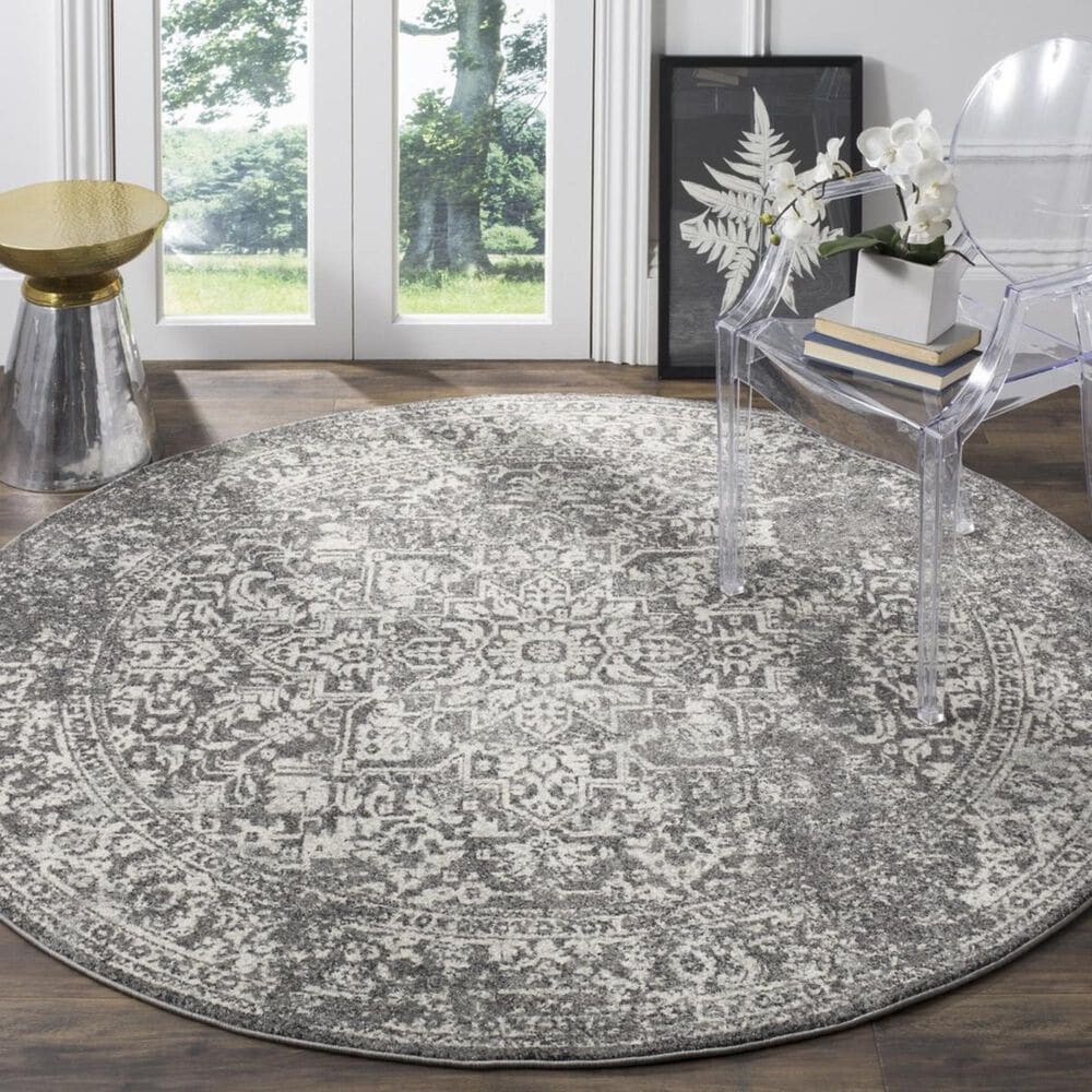 Safavieh Evoke EVK256D-5R 5"1" Round Grey/Ivory Area Rug, , large