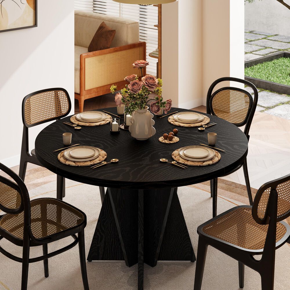 HOMLUX 47.2" Round Dining Table in Black - Table Only, , large