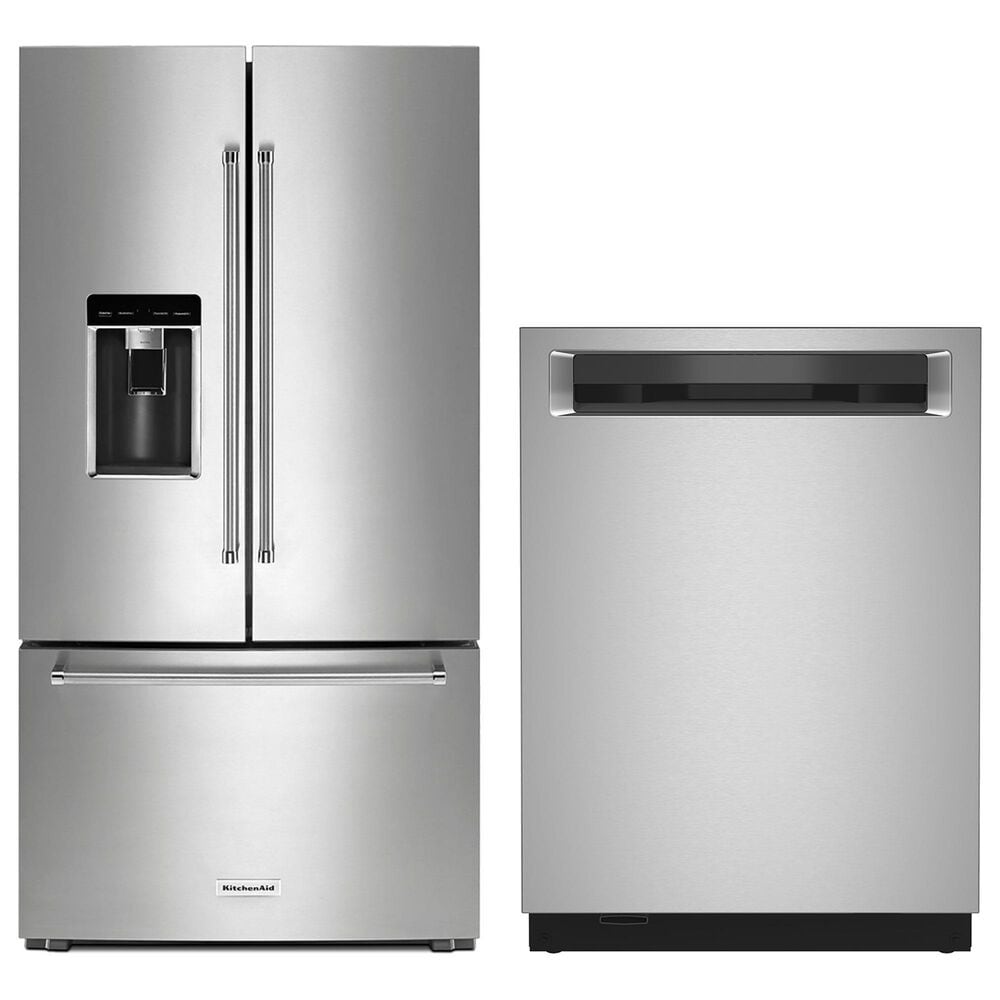 KitchenAid 2-Piece Kitchen Package with 23.8 Cu. Ft. Refrigerator and 24" Built In Pocket Handle Dishwasher in Stainless Steel, , large