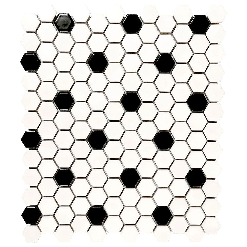 Emser Influence White and Black 1" x 1" Hexagon on 10" x 12" Porcelain Mosaic Sheet, , large