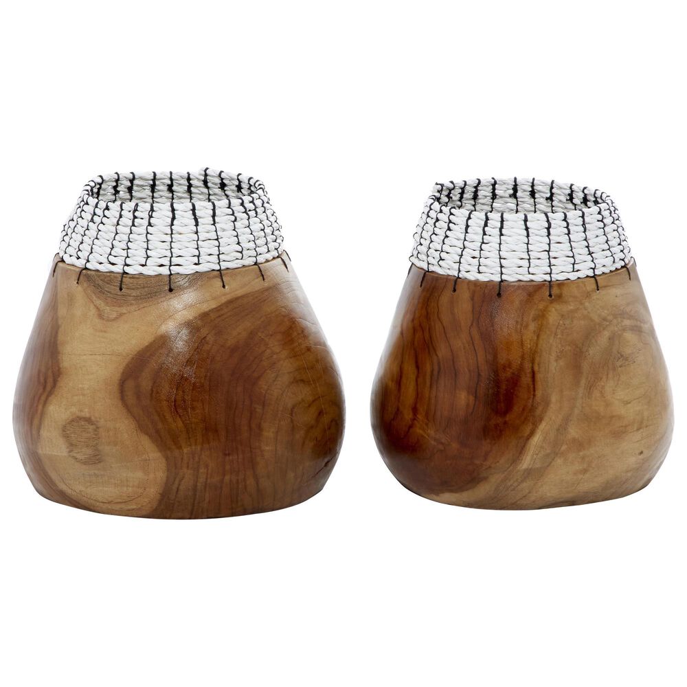 Maple and Jade Natural Seagrass Decorative Bowls in White and Brown (Set of 2), , large