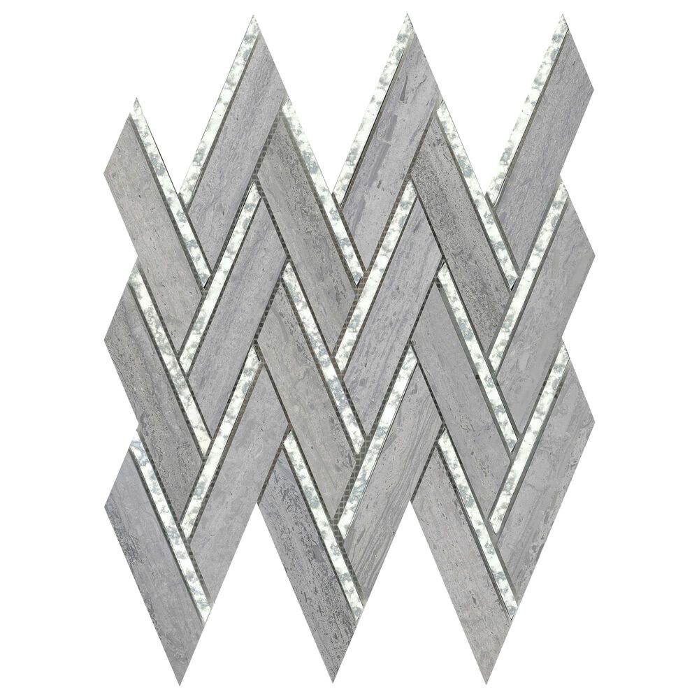 Emser Impulse Blue Chevron 14" x 15" Limestone and Glass Mosaic Sheet, , large