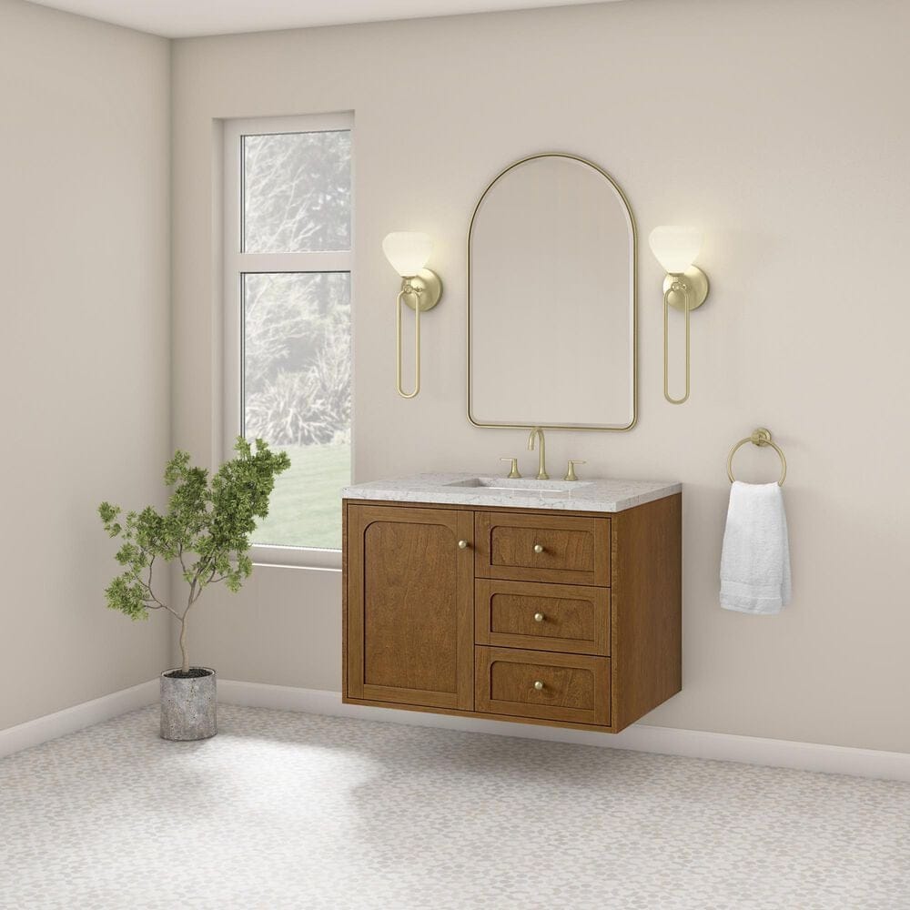 James Martin Laurent 36" Single Bathroom Vanity in Honey Oak with 3 cm Eternal Jasmine Pearl Silestone Top and Rectangular Sink, , large