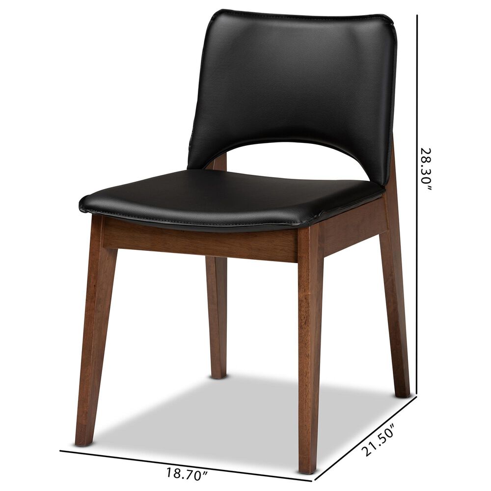 Baxton Studio Afton Side Chair with Black Faux Leather in Walnut Brown (Set of 2), , large