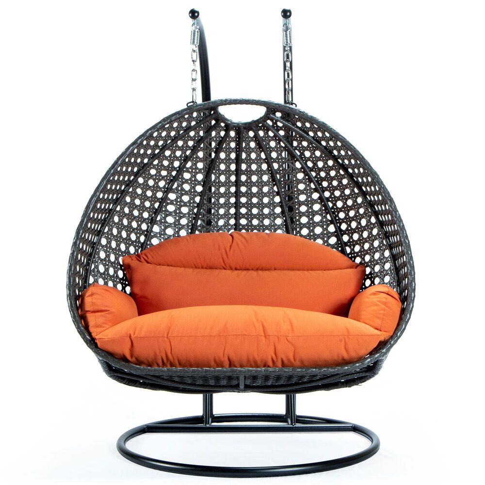 Leisuremod Patio 2-Seat Hanging Egg Swing Chair with Orange Cushion in Charcoal, , large
