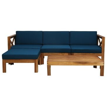 Hearth and Haven Alcove 5-Piece Outdoor L-Shape Sectional Set with Dark Teal Cushion in Teak, , large