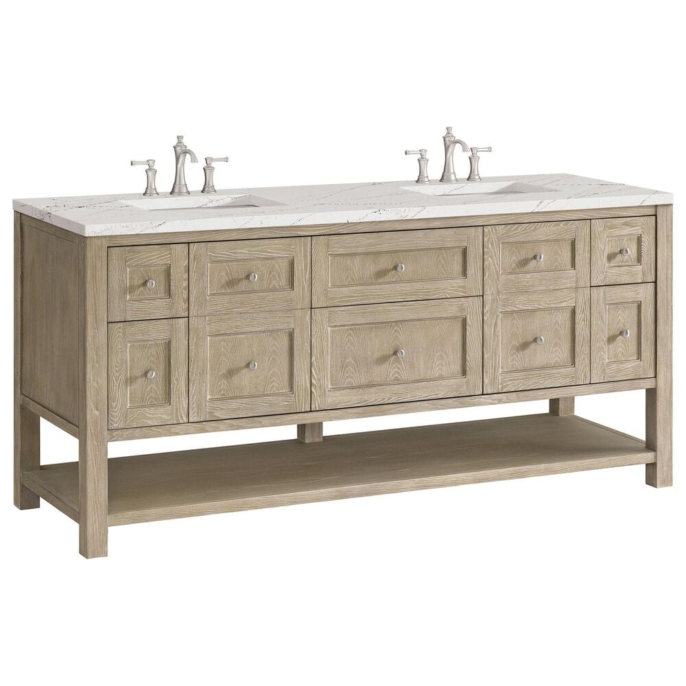 James Martin Vanities Breckenridge 72" Double Vanity in Whitewashed Oak with 3 cm Ethereal Noctis Quartz Top, , large