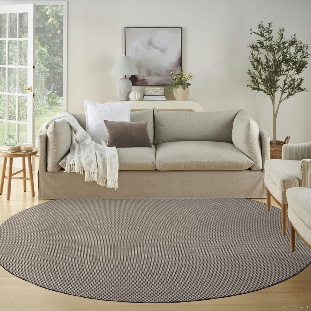 Nourison Courtyard Ivory and Charcoal 8&#39; Round Indoor/Outdoor Area Rug, , large