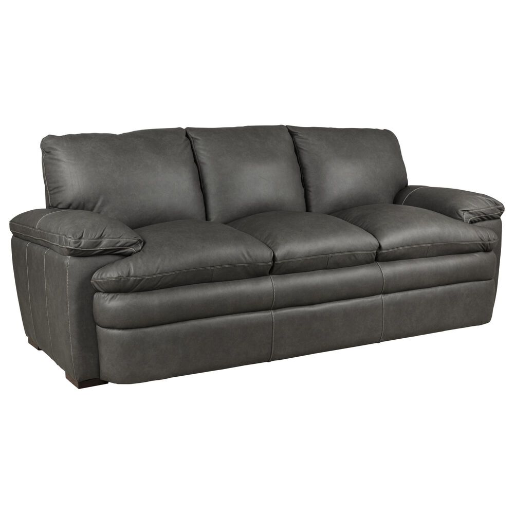 Superb Leather Leather Stationary Sofa in Oslo Dark Grey, , large
