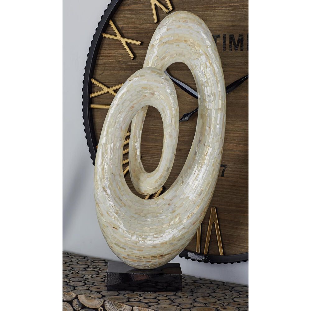 Maple and Jade Pearl Shell Abstract Swirl Decorative Sculpture in Polished White and Black, , large