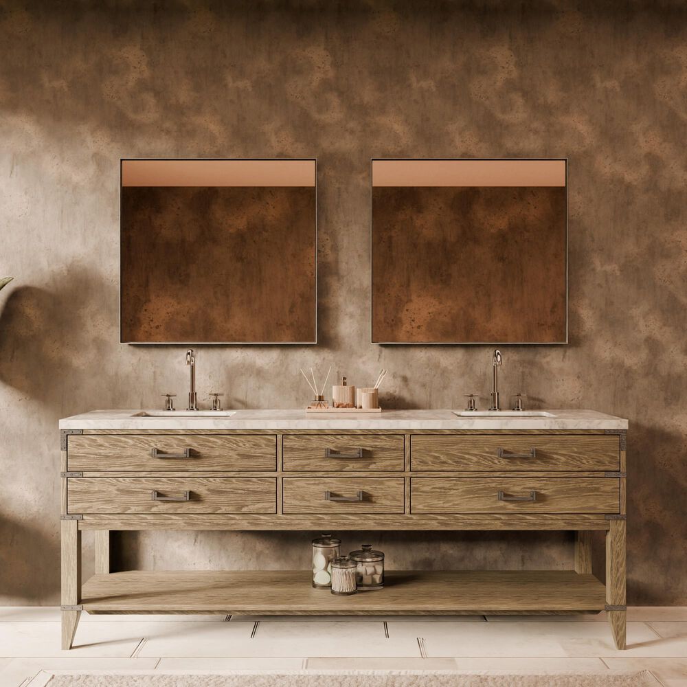 Lexora Home Norwalk 84&quot; Double Bathroom Vanity in Grey Oak with White Carrara Marble Top  and Rectangle Sink, , large