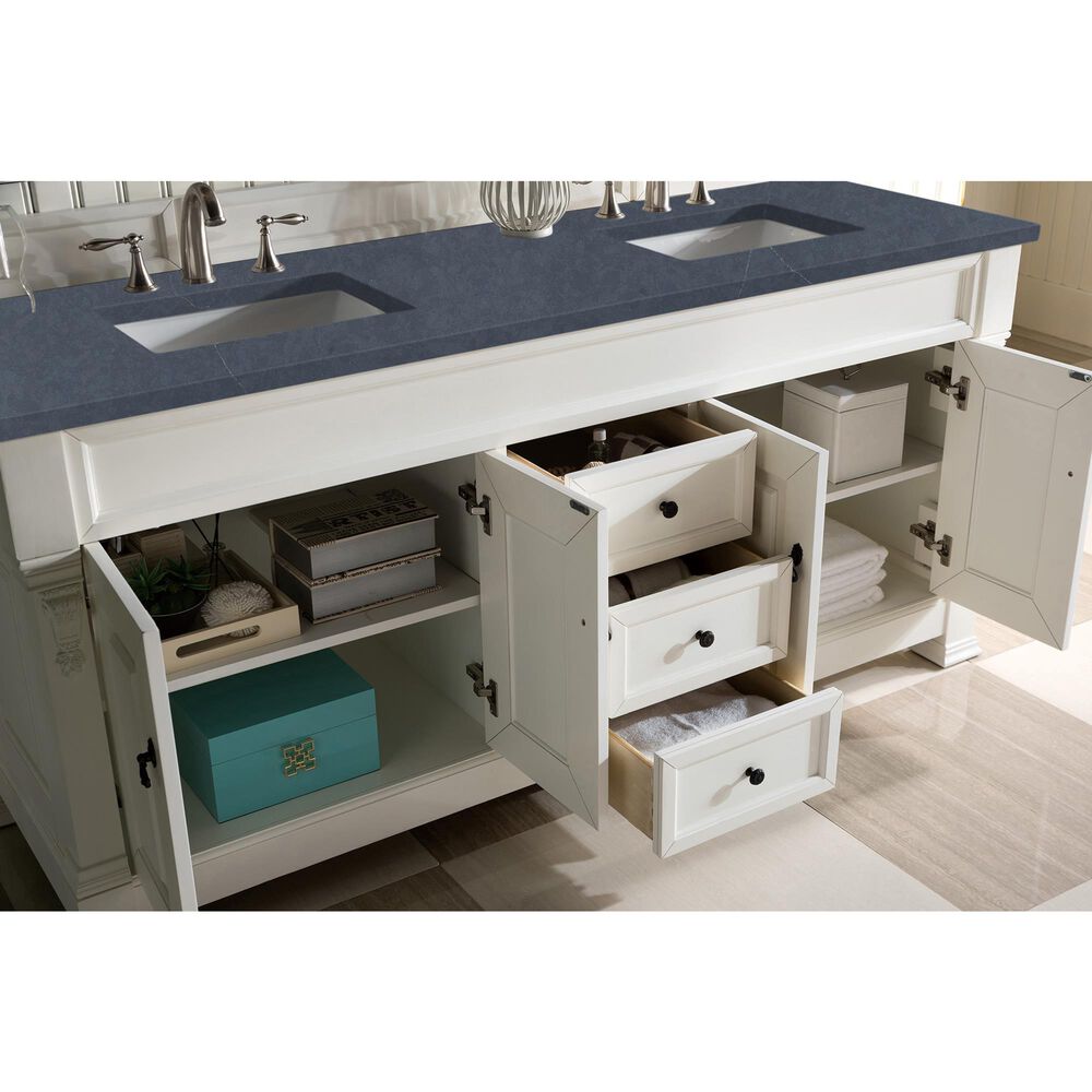 James Martin Vanities Brookfield 72&quot; Double Bathroom Vanity in Bright White with 3 cm Charcoal Soapstone Quartz Top and Rectangle Sinks, , large