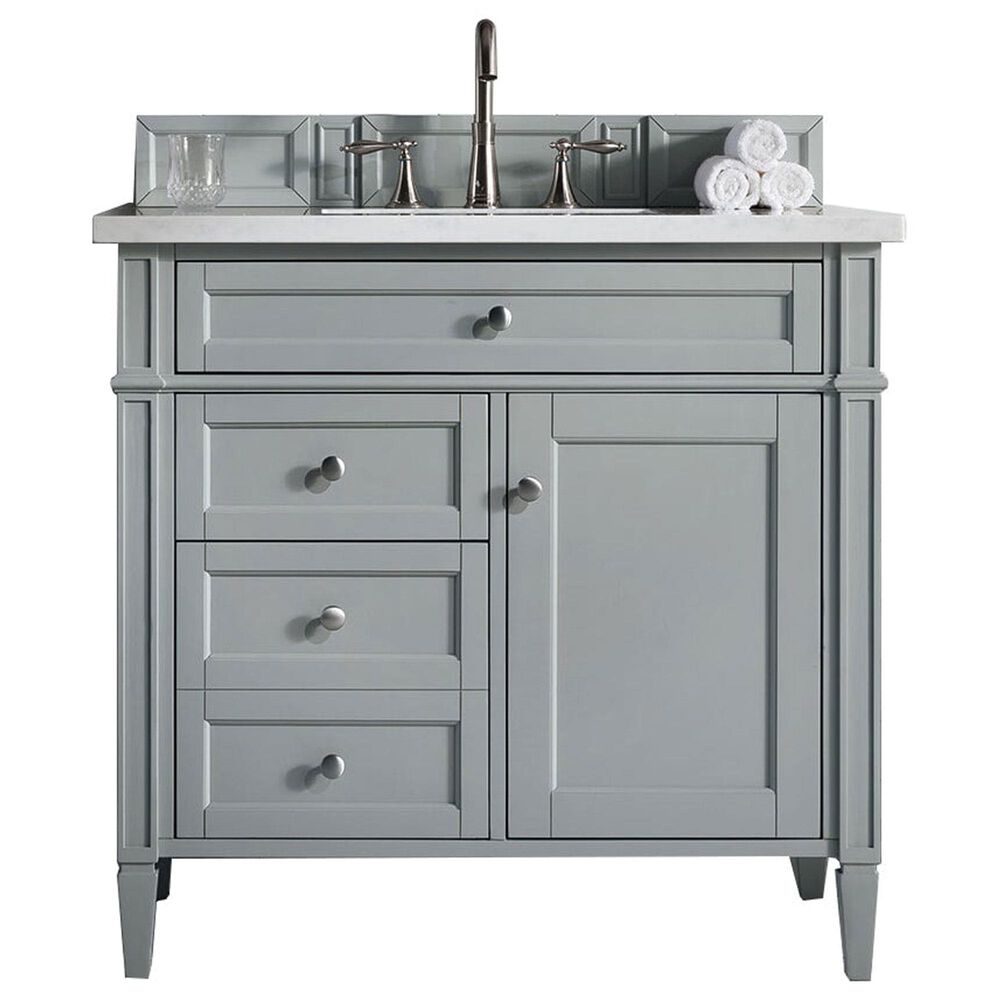 James Martin Vanities Brittany 36" Single Bathroom Vanity in Urban Gray with 3 cm White Zeus Quartz Top and Rectangular Sink, , large