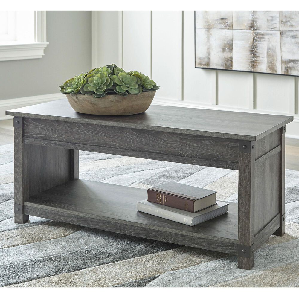 Ashley Freedan Lift-Top Coffee Table in Grayish Brown, , large