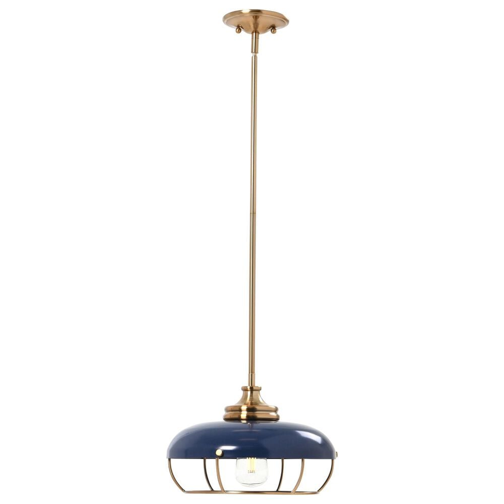 Creative Coop Presley 1-Light Pendant Light with Navy Blue Shade in Brushed Brass, , large