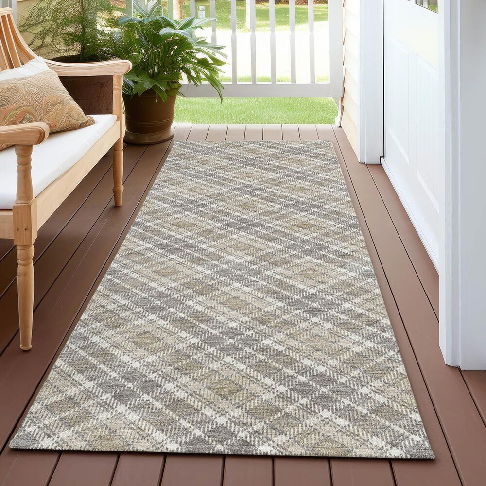 Dalyn Rug Company Soft Essentials Plaid Taupe 2'3" x 7'6" Indoor/Outdoor Runner, , large