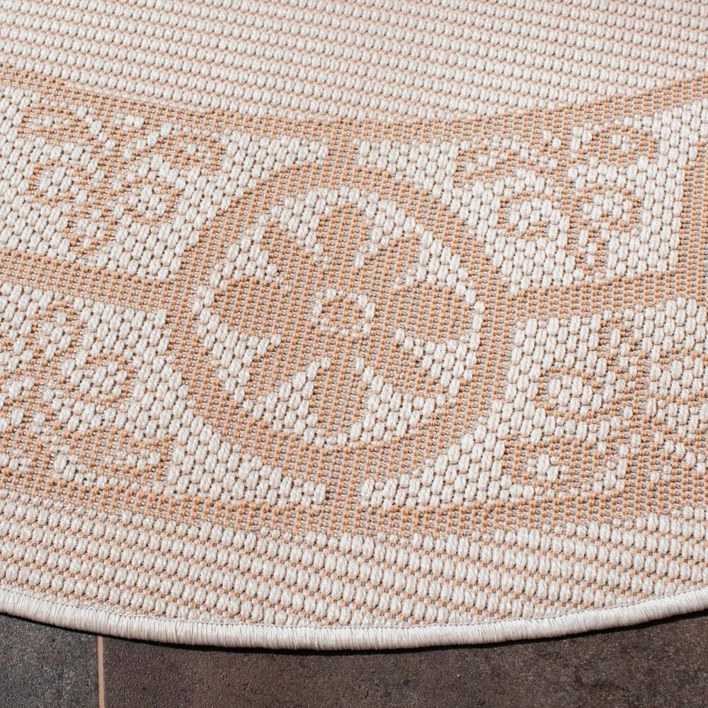 Safavieh Bermuda Floral 6&#39;7&quot; Round Ivory and Beige Indoor/Outdoor Area Performance Rug, , large