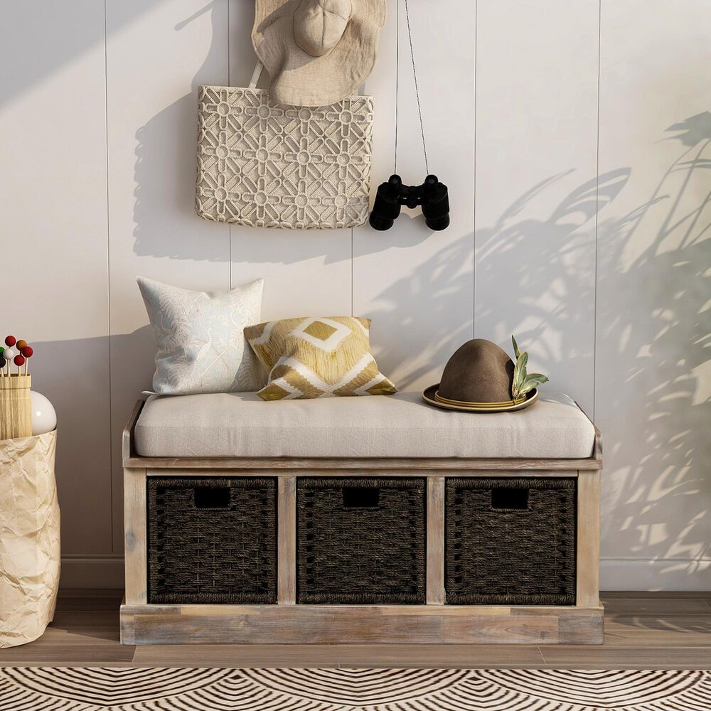 Hearth and Haven Storage Bench in White Washed NFM