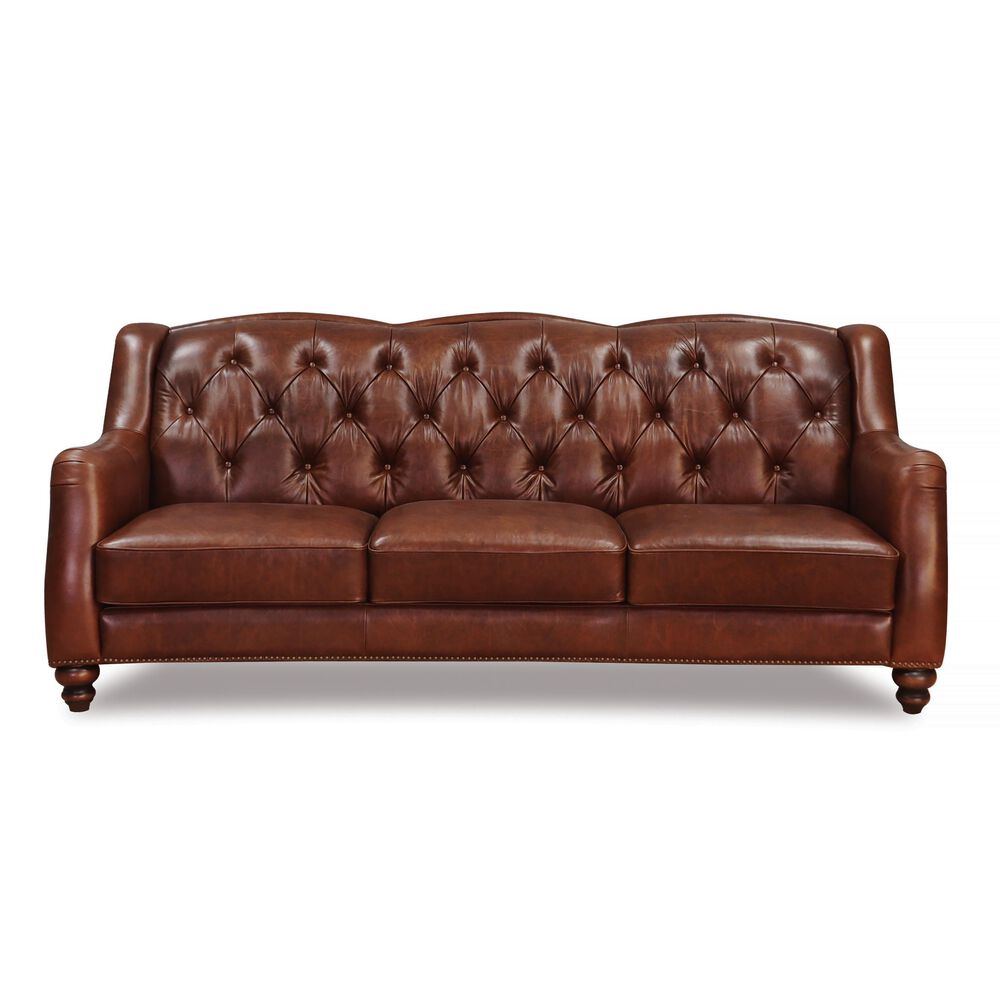 Hydeline Hampton Leather Stationary Sofa in Brown, , large