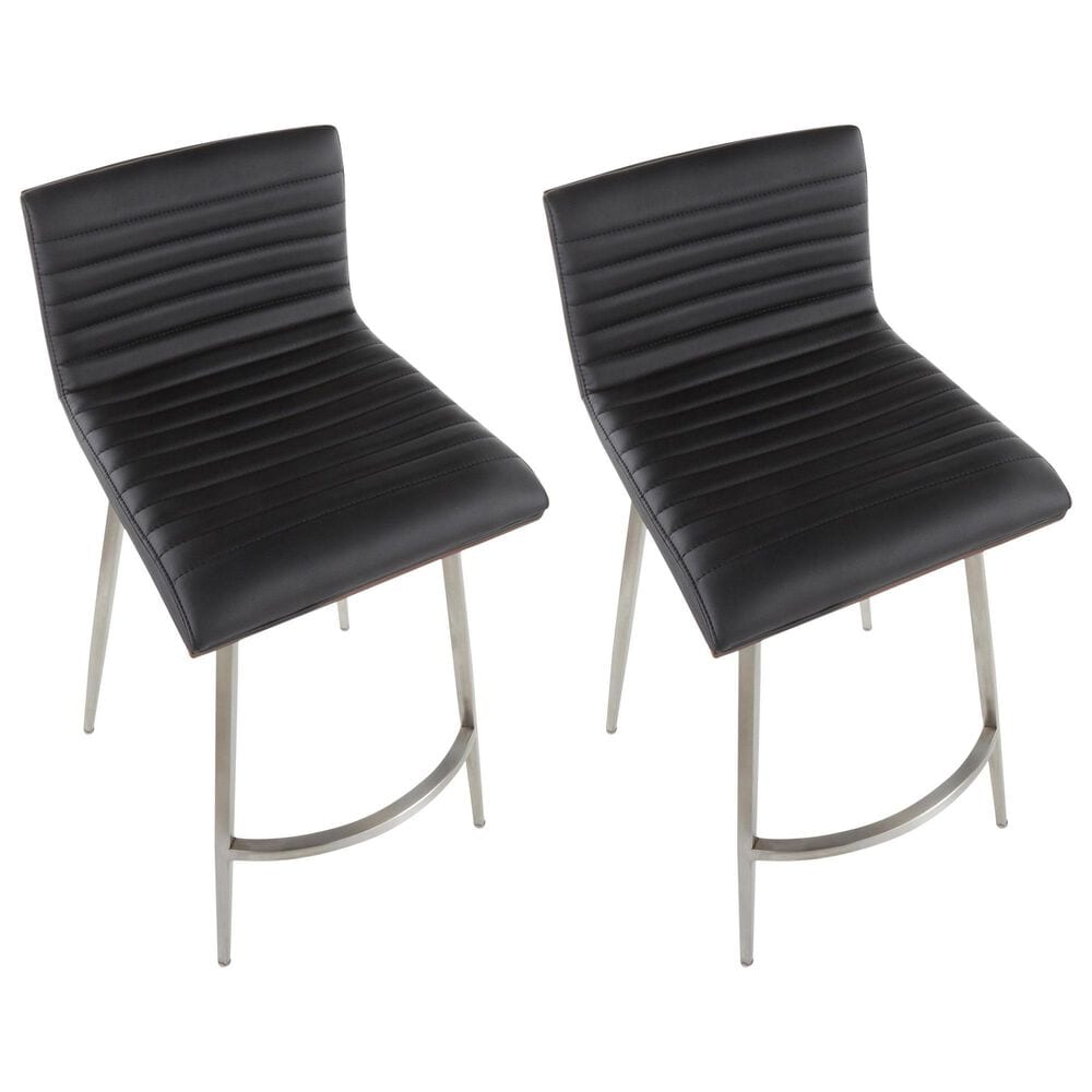 Lumisource Mason Swivel Counter Stool with Black Cushion in Stainless Steel and Walnut &#40;Set of 2&#41;, , large