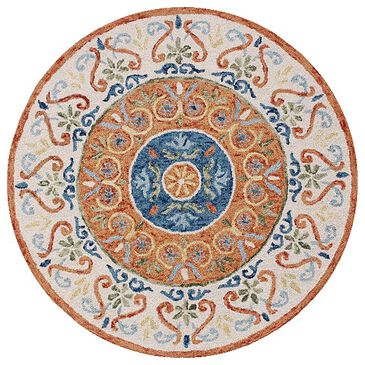 L&R Resources Sinuous Leon Medallion 6" Round Orange, Cream, Blue and Green Area Rug, , large