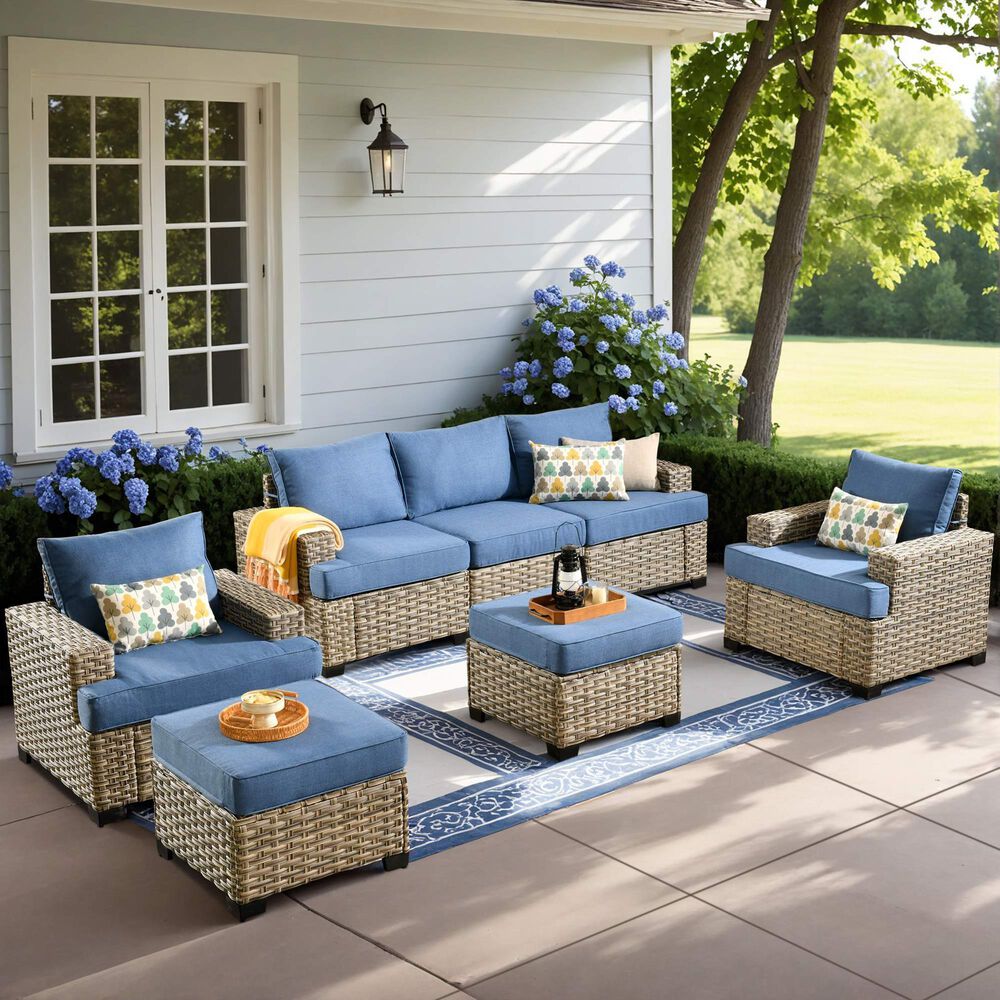 HOMLUX 7-Piece Modular Patio Conversation Set in Denim Blue, , large