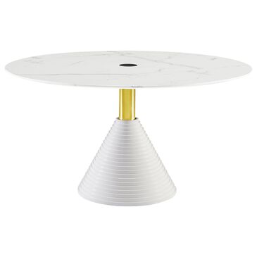 Tov Furniture Piper Dining Table in White and Brushed Gold, , large