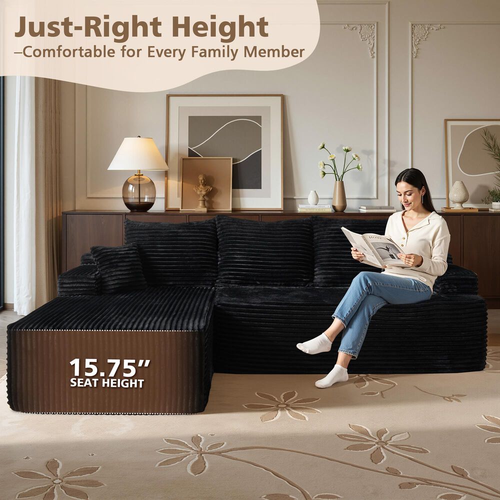 HOMLUX 2-Piece L-Shaped Sectional with Left Facing Chaise in Black, , large