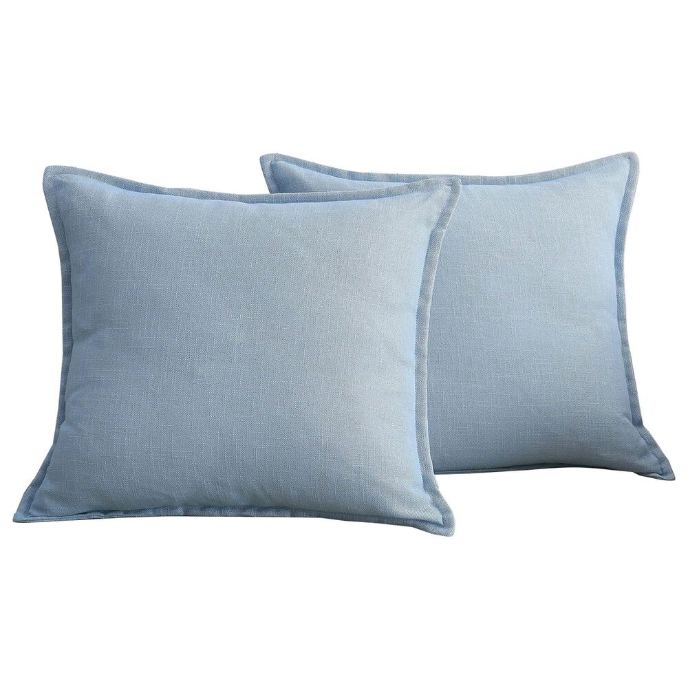 BCP Home 20" x 20" Faux Linen Throw Pillow in Subdued Blue (Set of 2), , large