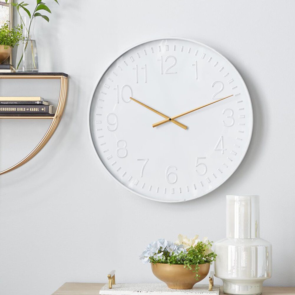Maple and Jade Round Decorative Wall Clock in Polished White and Gold, , large