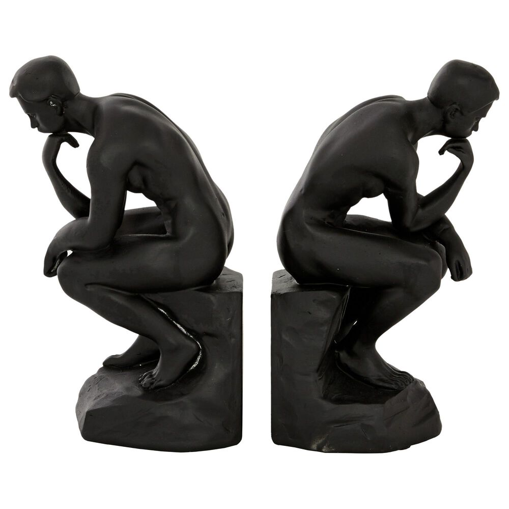 Maple and Jade 9" Vintage Polystone Bookends in Black, , large