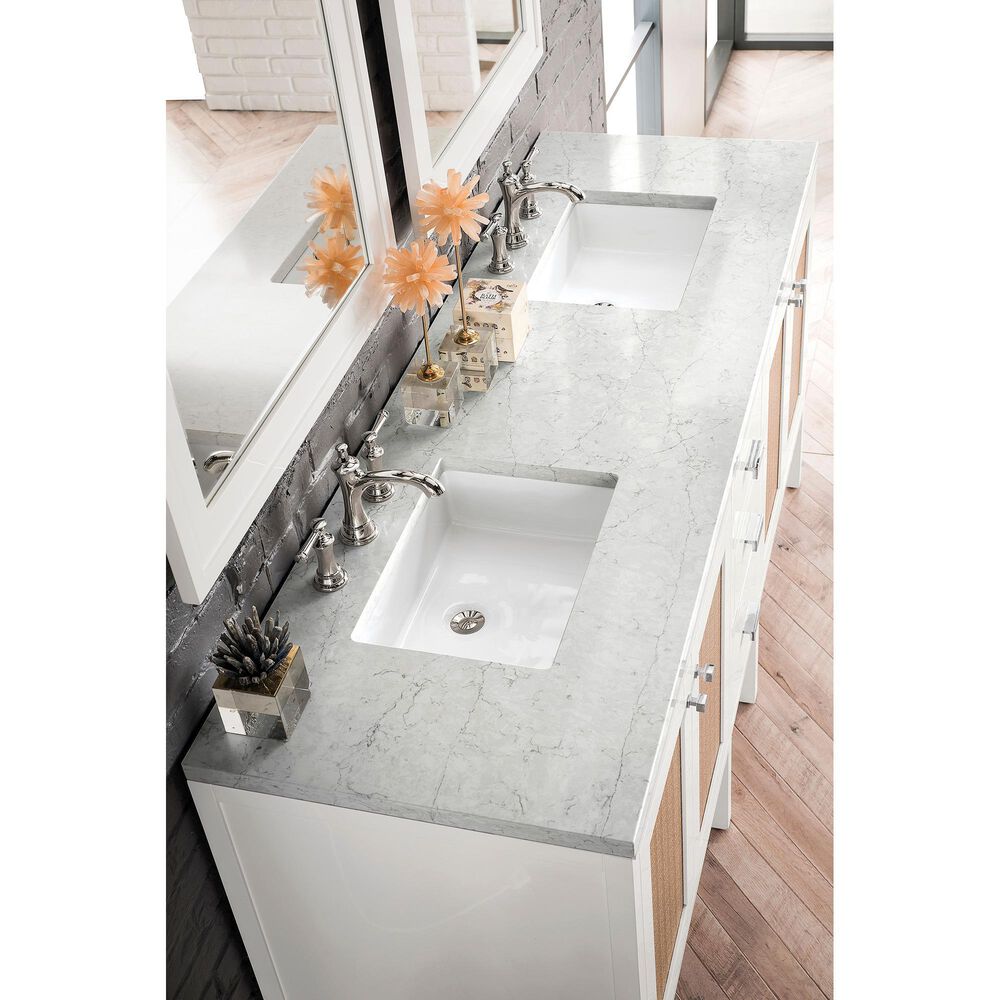 James Martin Vanities Addison 72&quot; Double Bathroom Vanity in Glossy White with 3 cm Eternal Jasmine Pearl Quartz Top and Rectangular Sinks, , large