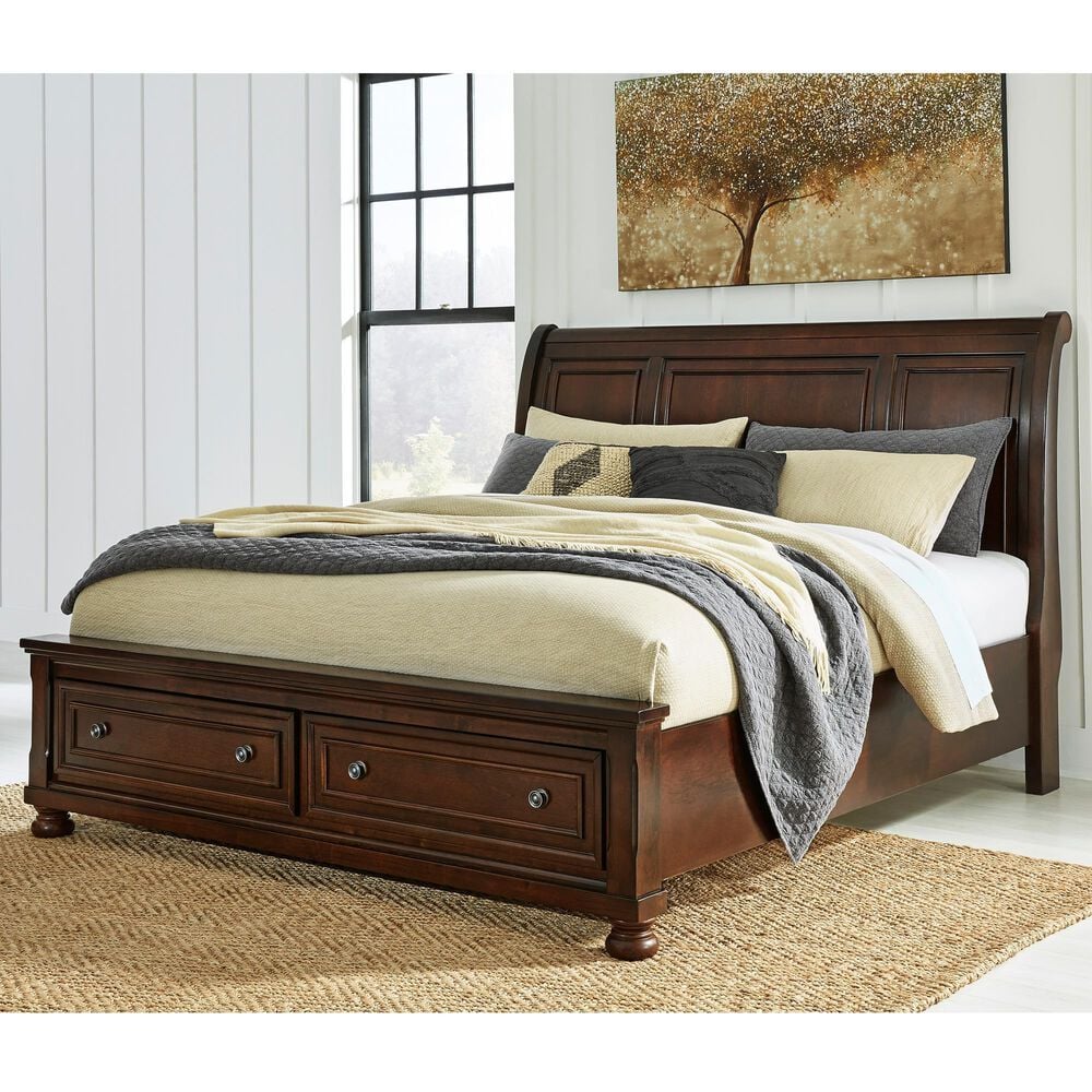 Ashley Porter California King Sleigh Storage Bed in Rustic Brown, , large
